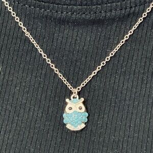 Blue and Silver Owl Pendant Necklace